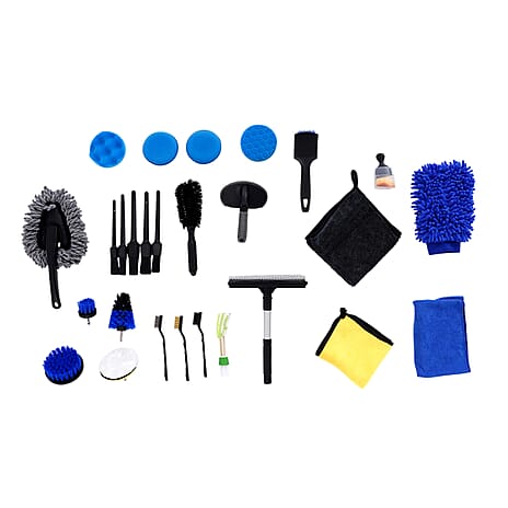 29 Piece Car Detailing & Cleaning Kit - For Wheels, Interior, Exterior, Leather, Dashboard, Vents Cleaning - Black