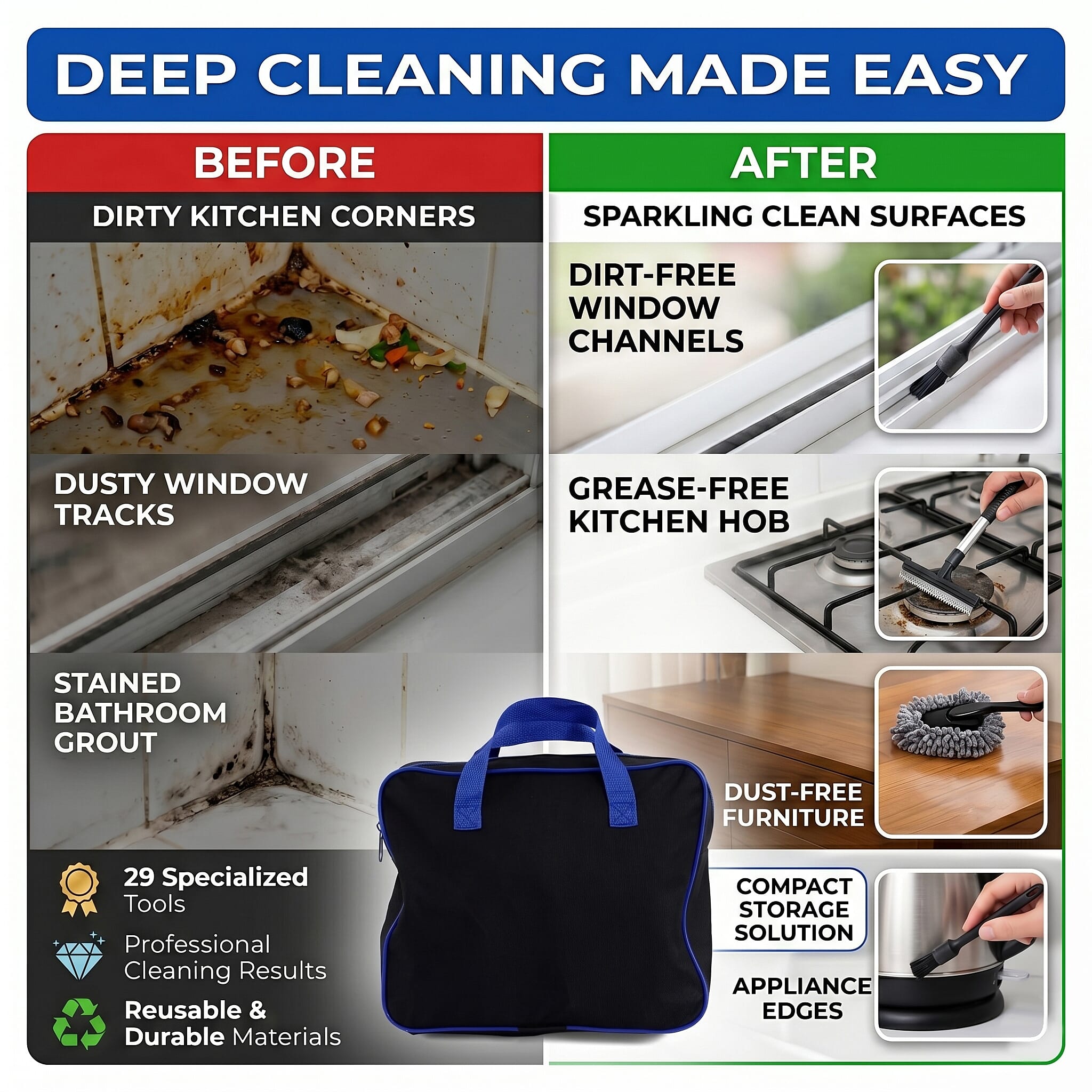 29 Piece Car Detailing & Cleaning Kit - For Wheels, Interior, Exterior, Leather, Dashboard, Vents Cleaning - Black