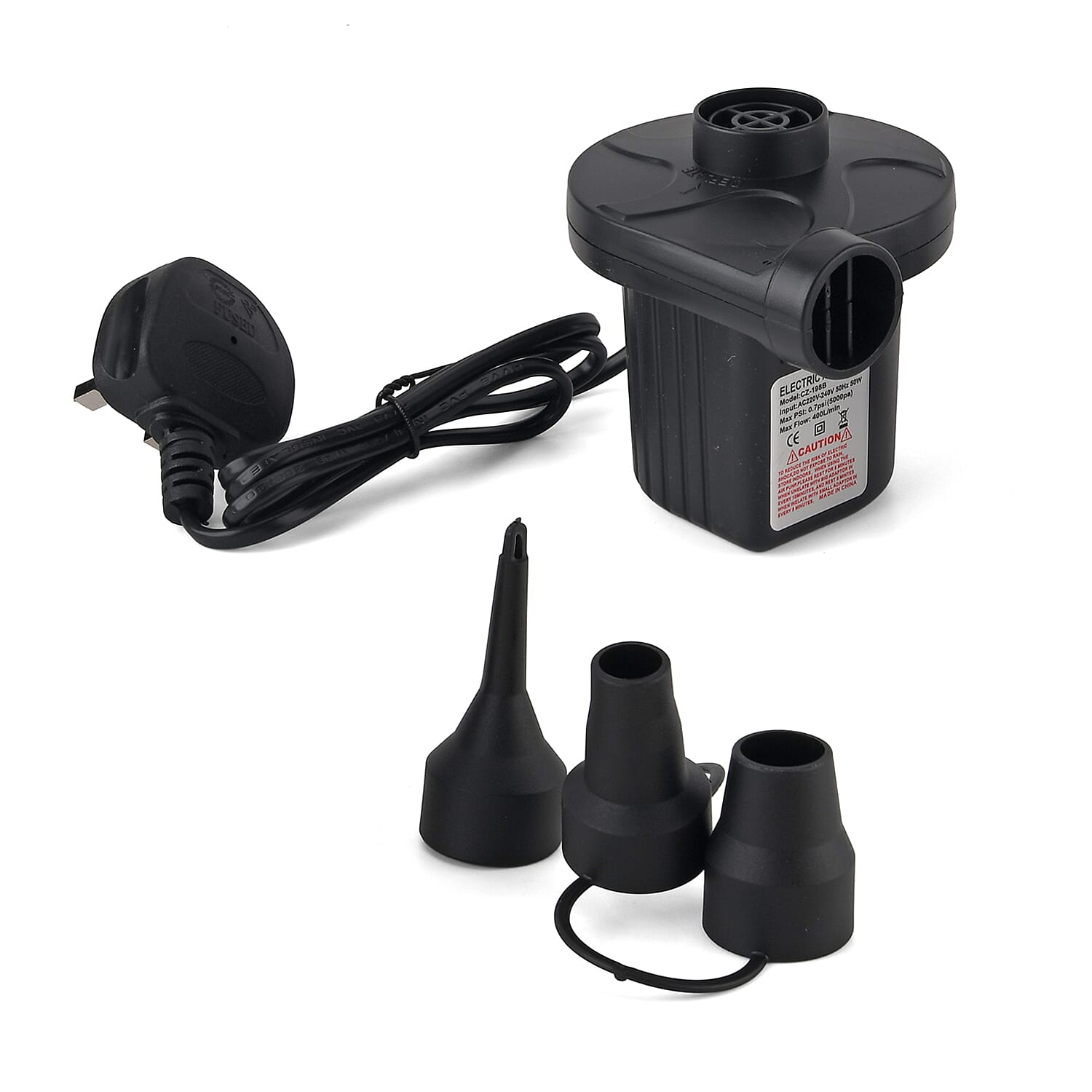 Multi-Purpose 50W High-Volume AC Electric Air Pump - 400L-Min 0.7Psi Fast Air Pump for Mattresses Pools Toys - Black