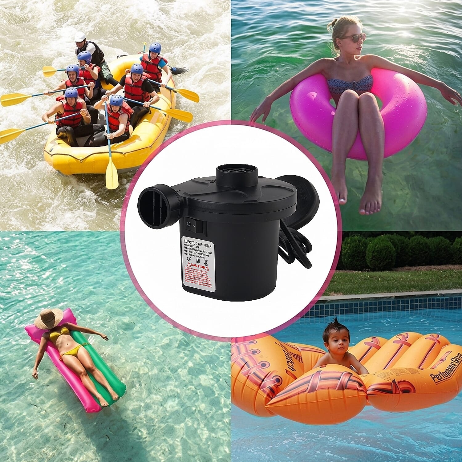 Multi-Purpose 50W High-Volume AC Electric Air Pump - 400L-Min 0.7Psi Fast Air Pump for Mattresses Pools Toys - Black