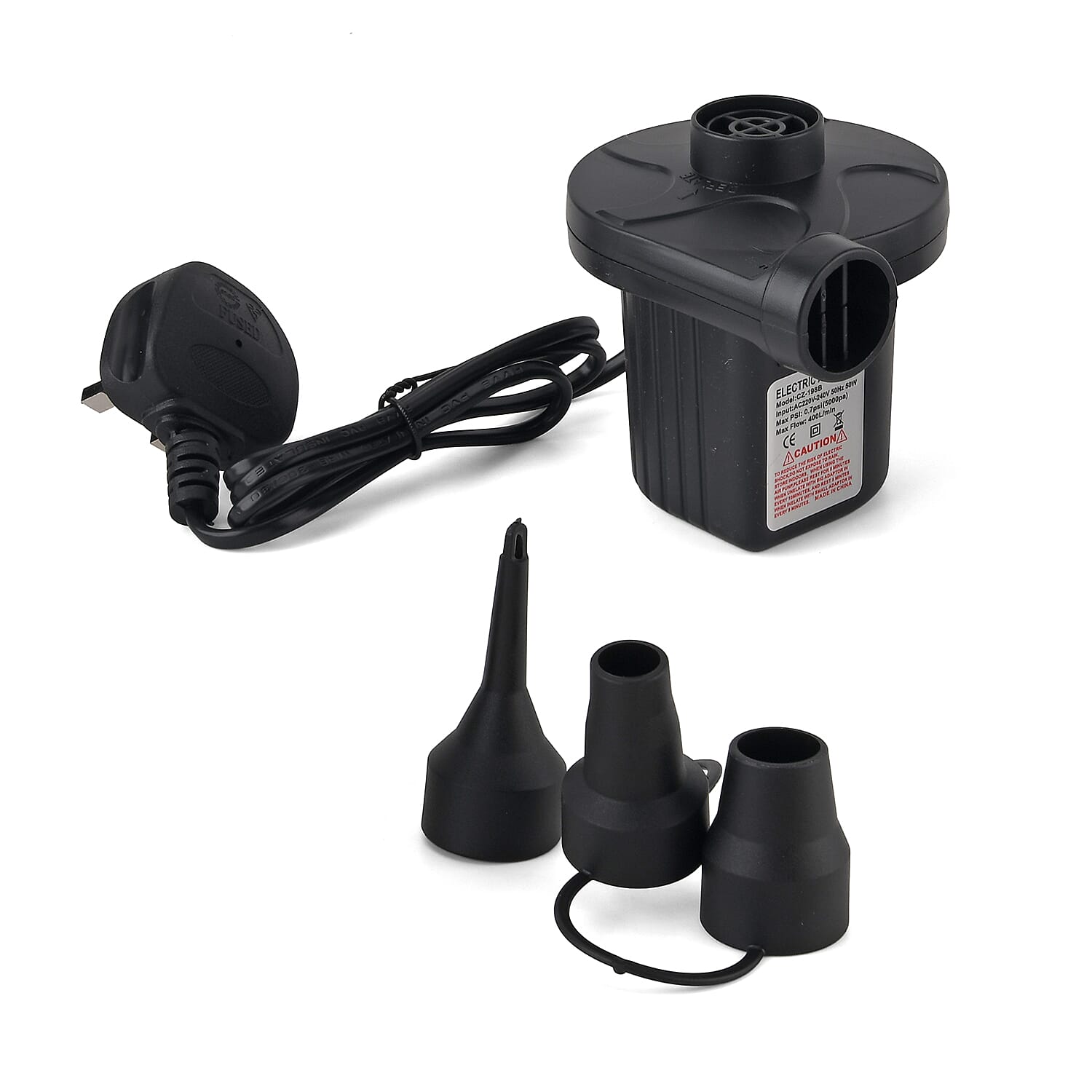 Multi-Purpose 50W High-Volume AC Electric Air Pump - 400L-Min 0.7Psi Fast Air Pump for Mattresses Pools Toys - Black
