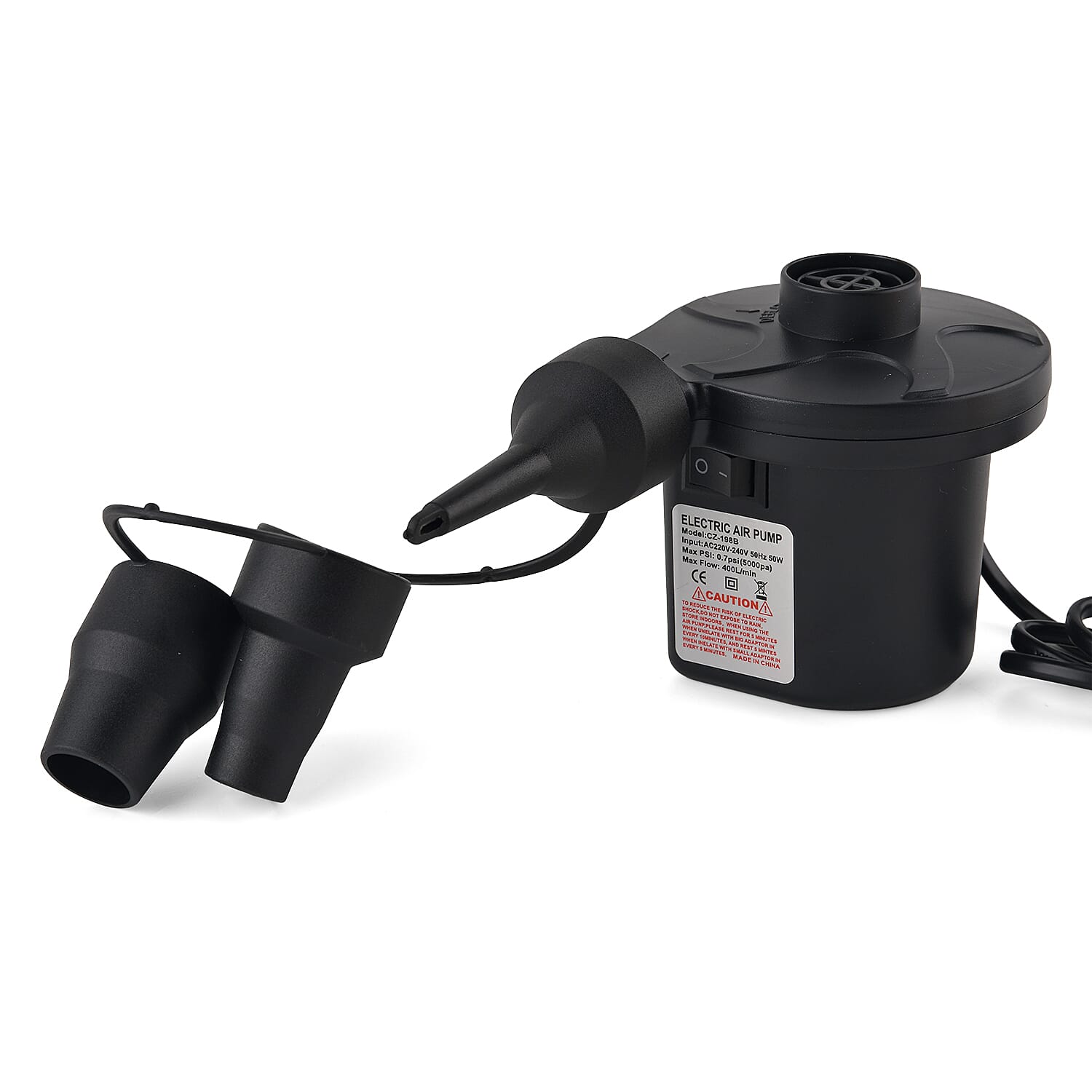 Multi-Purpose 50W High-Volume AC Electric Air Pump - 400L-Min 0.7Psi Fast Air Pump for Mattresses Pools Toys - Black