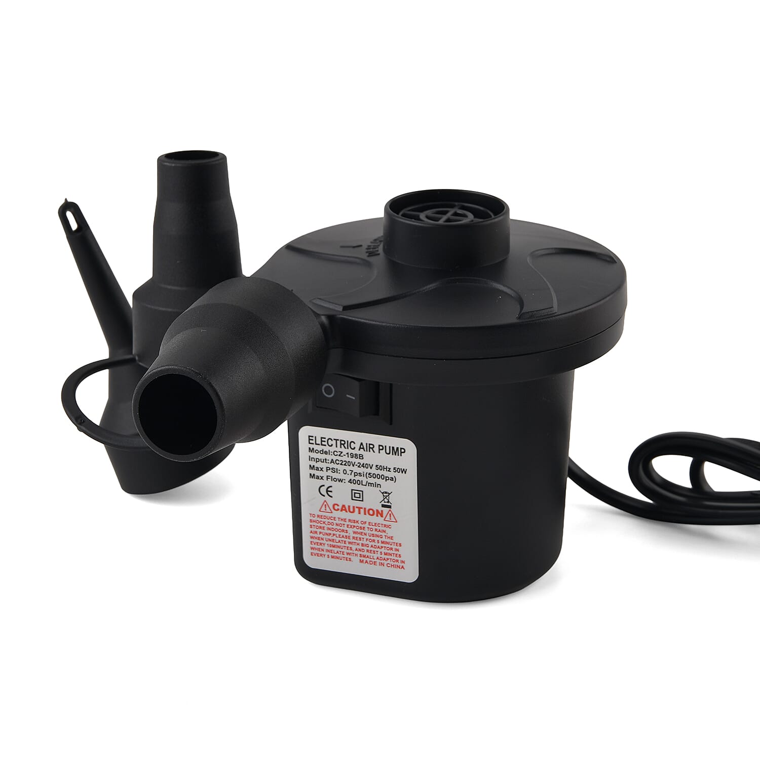 Multi-Purpose 50W High-Volume AC Electric Air Pump - 400L-Min 0.7Psi Fast Air Pump for Mattresses Pools Toys - Black