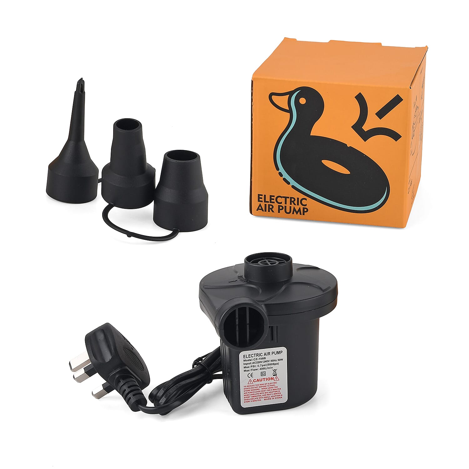 Multi-Purpose 50W High-Volume AC Electric Air Pump - 400L-Min 0.7Psi Fast Air Pump for Mattresses Pools Toys - Black