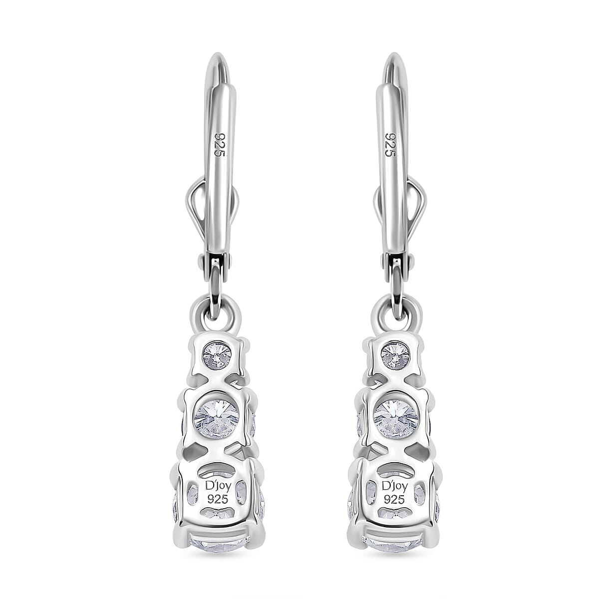 D'Joy Moissanite Trilogy Earrings with Lever Backs in Platinum Overlay Sterling Silver 1.64 Ct.