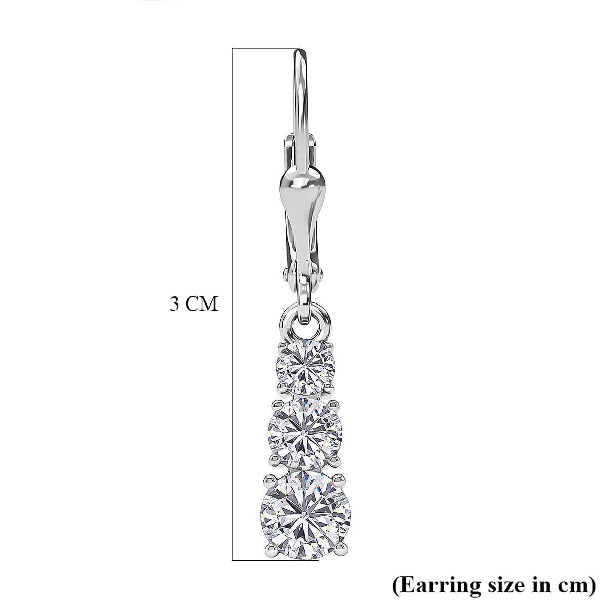 D'Joy Moissanite Trilogy Earrings with Lever Backs in Platinum Overlay Sterling Silver 1.64 Ct.