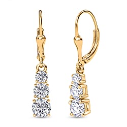 D'Joy Moissanite Graduated Drop Earring with Lever Back in Yellow Gold Plated Sterling Silver 1.64 Ct.