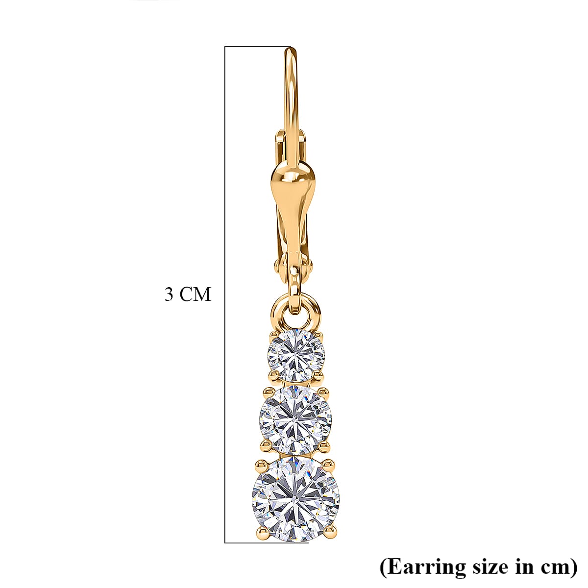 D'Joy Moissanite Trilogy Earrings with Lever Backs in Gold Overlay Sterling Silver 1.64 Ct.