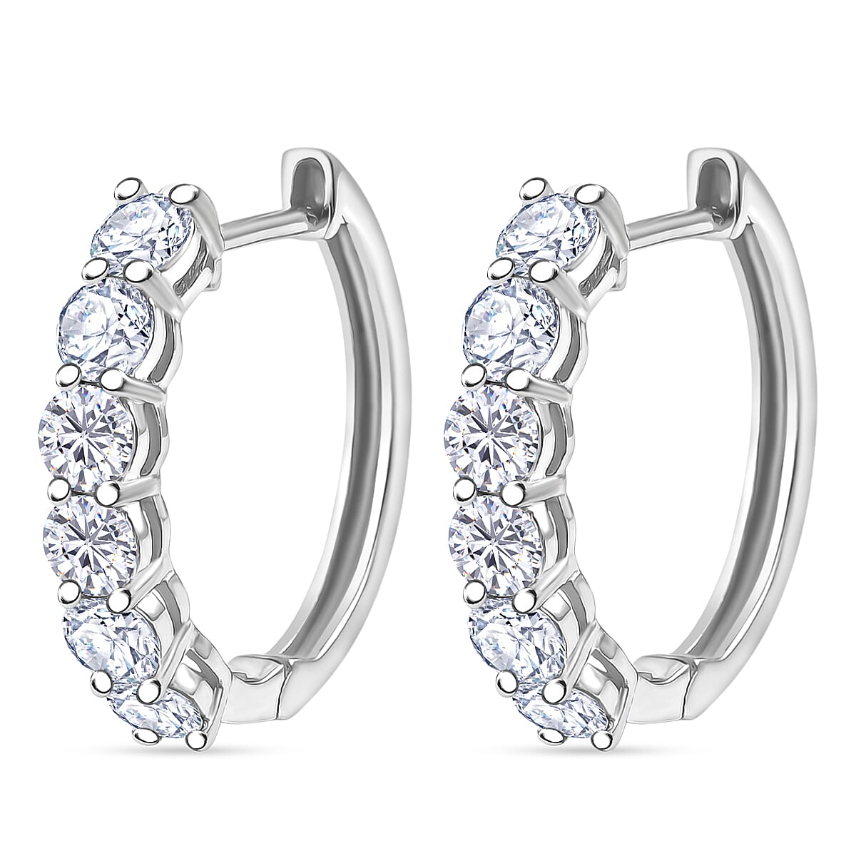 D'Joy Moissanite Hoop Earrings with Clasp in Platinum Over Sterling Silver 1.90 Ct.