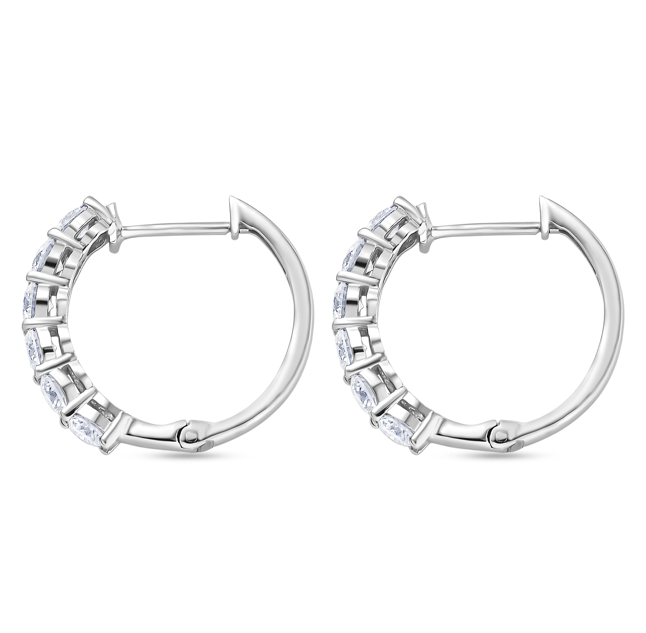 D'Joy Moissanite Hoop Earrings with Clasp in Platinum Over Sterling Silver 1.90 Ct.