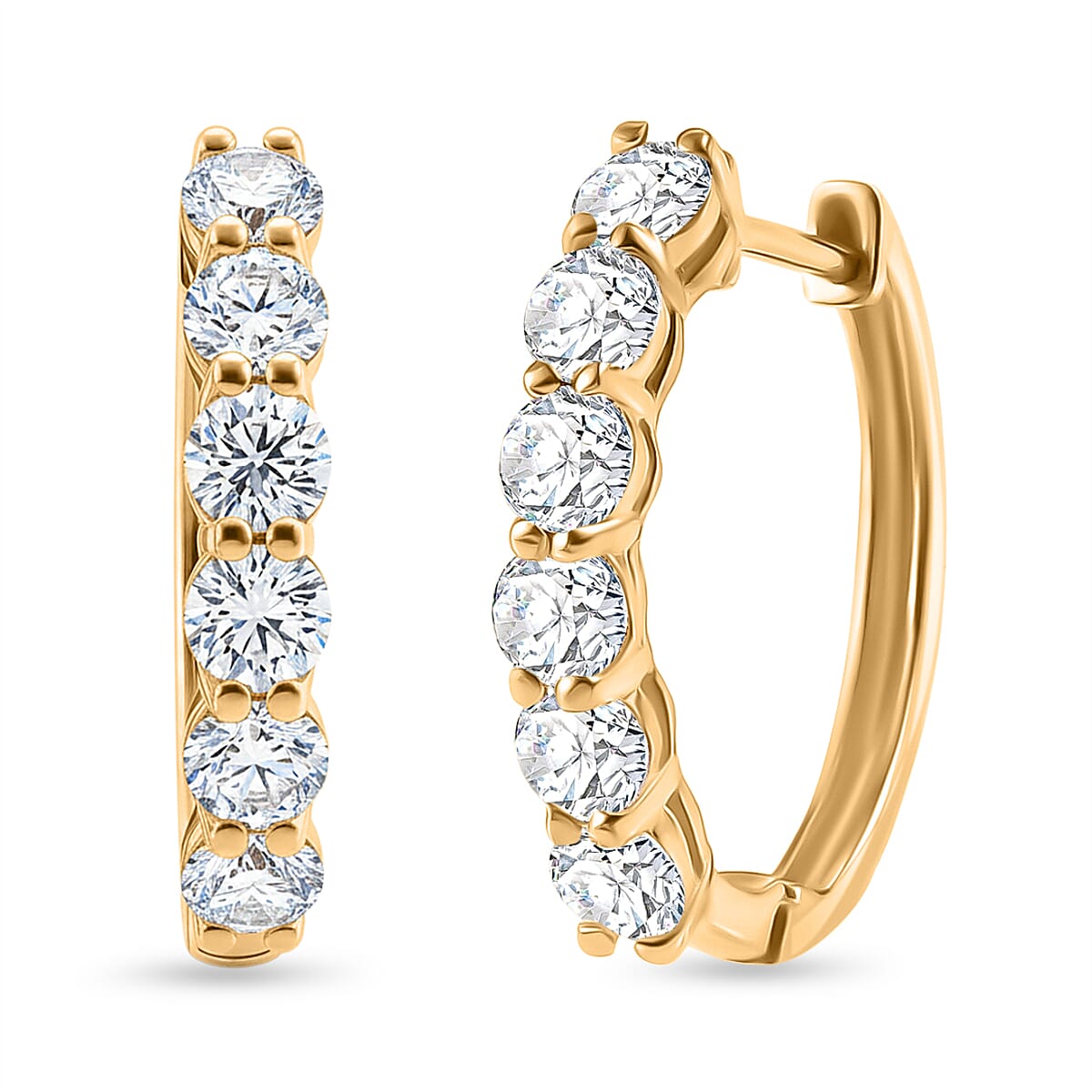 D'Joy Moissanite Hoop Earrings with Clasp in Yellow Gold Plated Sterling Silver 1.90 Ct.