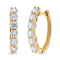 D'Joy Moissanite Hoop Earrings with Clasp in Yellow Gold Plated Sterling Silver 1.90 Ct.
