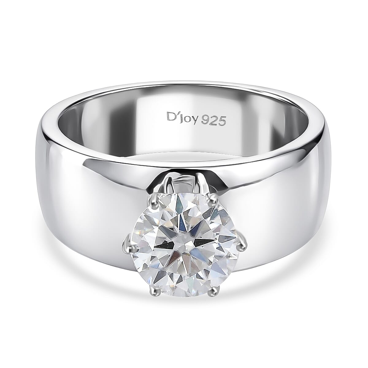 D'Joy Moissanite Band Solitaire Ring in Rhodium Overlay Sterling Silver 1.20 Ct.