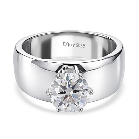 D'Joy 1.2 Ct. Moissanite Band Solitaire Ring in Rhodium Overlay Sterling Silver