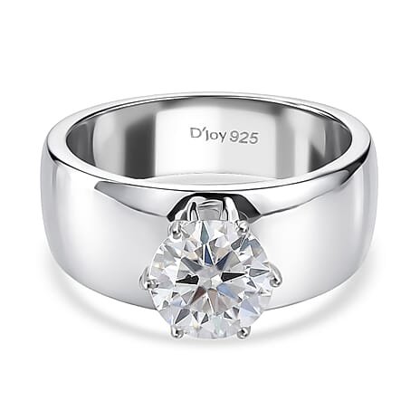 D'Joy Moissanite Band Solitaire Ring in Rhodium Overlay Sterling Silver 1.20 Ct.