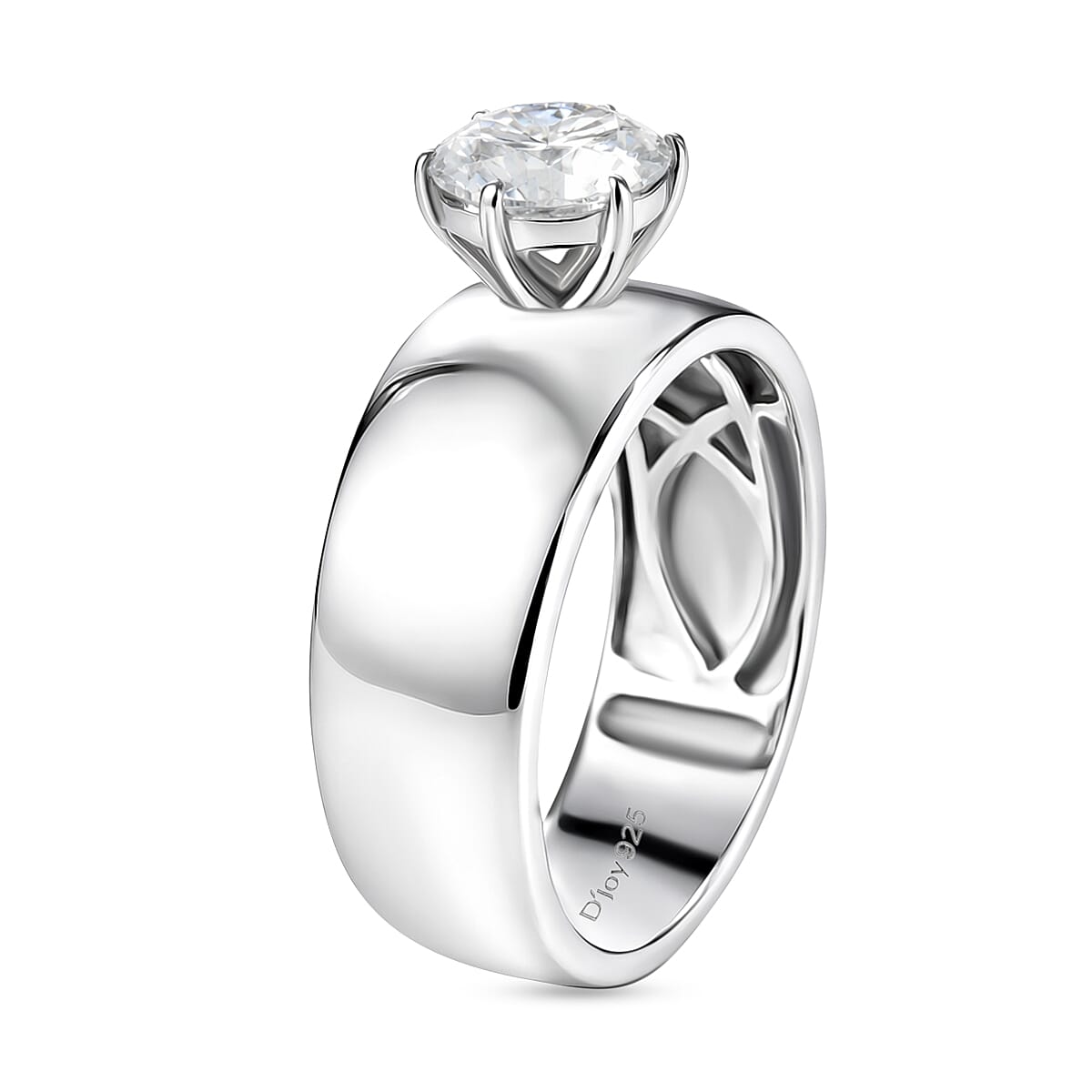 D'Joy Moissanite Band Solitaire Ring in Rhodium Overlay Sterling Silver 1.20 Ct.