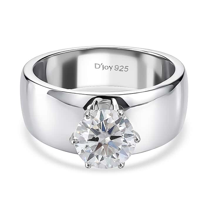 D'Joy 1.2 Ct. Moissanite Band Solitaire Ring in Rhodium Overlay Sterling Silver
