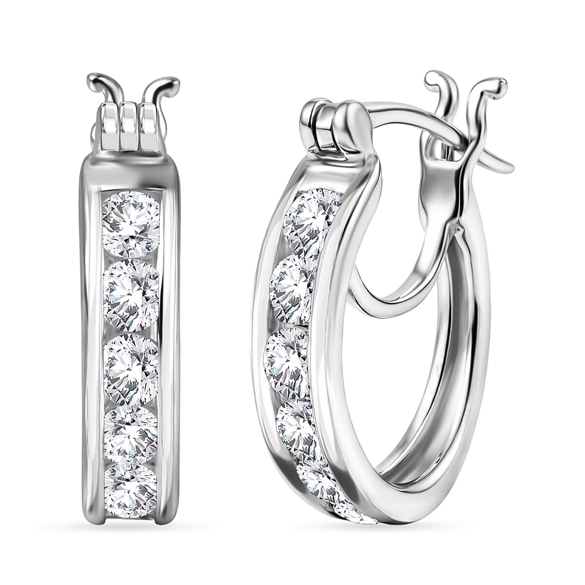 D'Joy Moissanite Hoop Earring with Clasp in Platinum Overlay Sterling Silver 1.29 Ct.