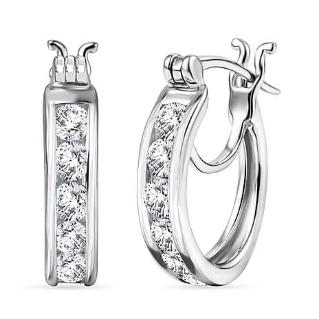 D'Joy Moissanite Hoop Earring with Clasp in Platinum Overlay Sterling Silver 1.29 Ct.
