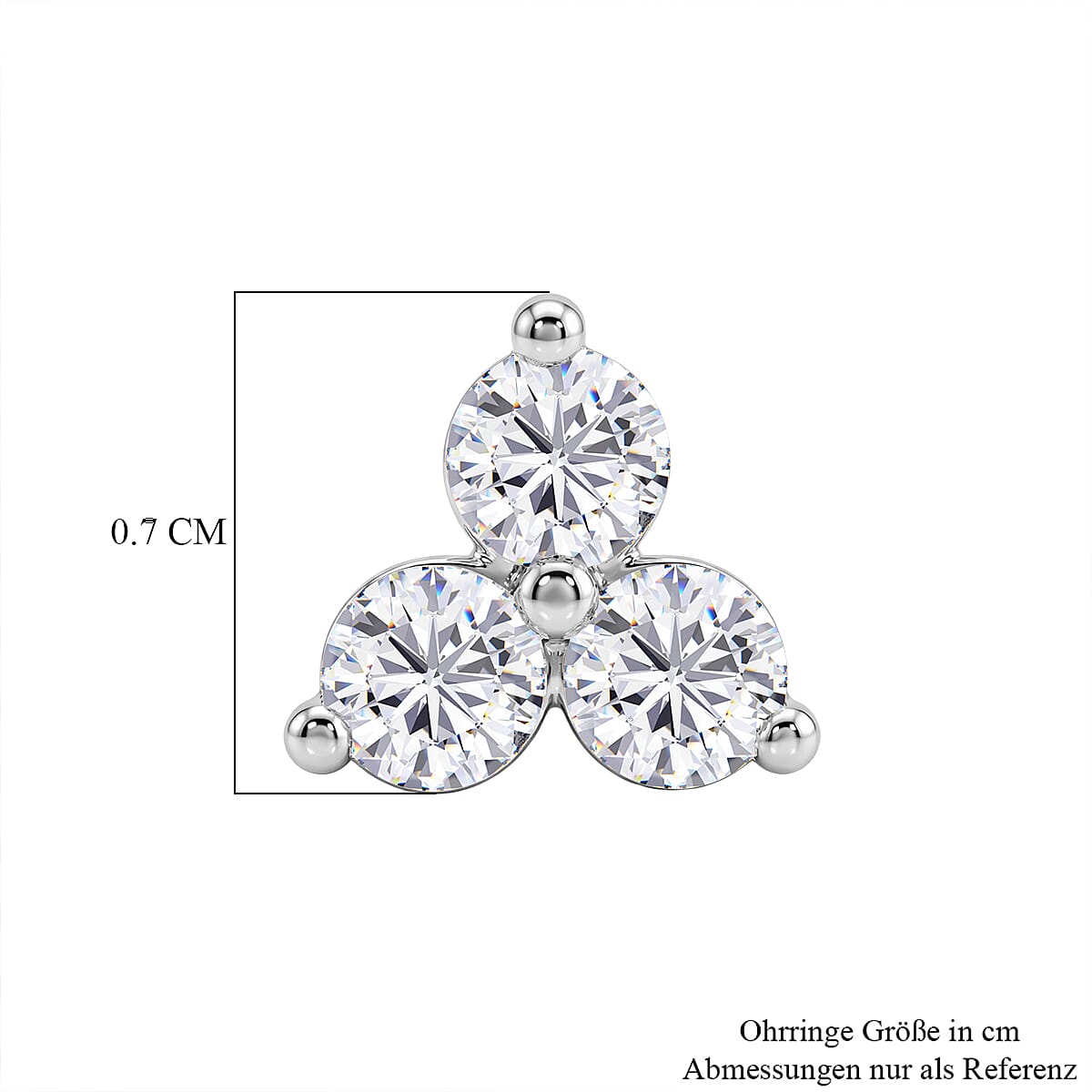 Moissanite Trilogy Cluster Stud Earring with Push Back in Platinum Overlay Sterling Silver