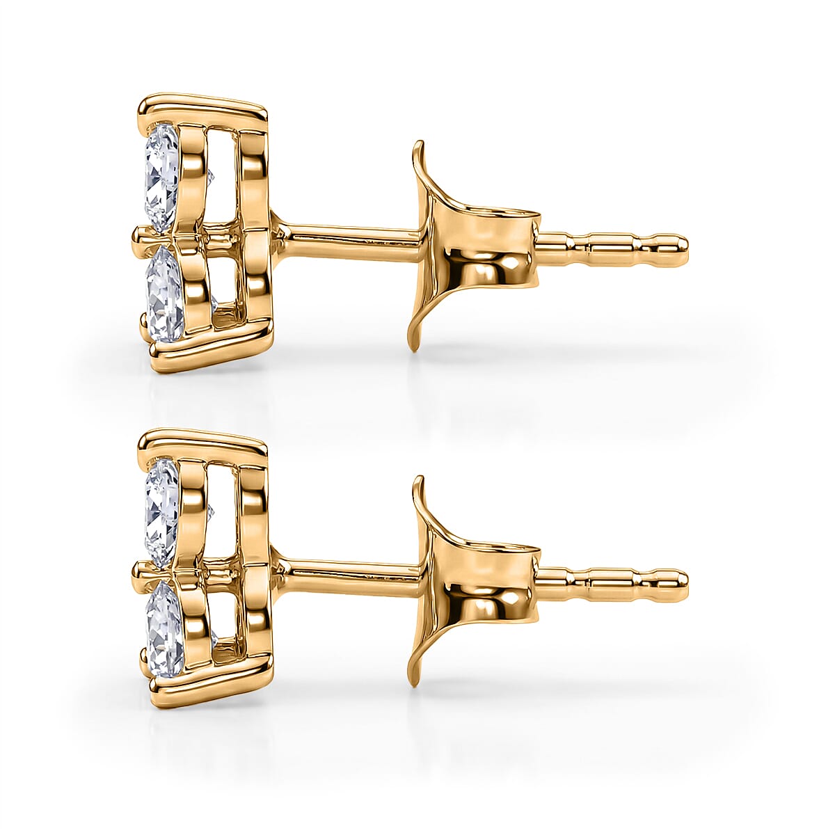 Moissanite Trilogy Cluster Stud Earring with Push Back in Yellow Gold Plated Sterling Silver