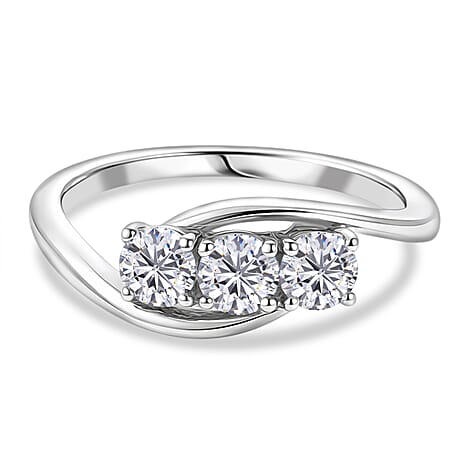 D'Joy Moissanite Trilogy Bypass Round Ring in Platinum Overlay Sterling Silver