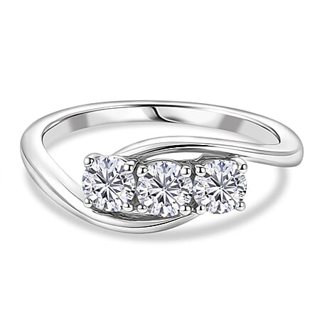 D'Joy Moissanite Trilogy Bypass Round Ring in Platinum Overlay Sterling Silver D'Joy Moissanite Trilogy Bypass Round Ring in Platinum Overlay Sterling Silver