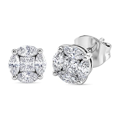 Moissanite Square Earring with Push Back in Platinum Overlay Sterling Silver