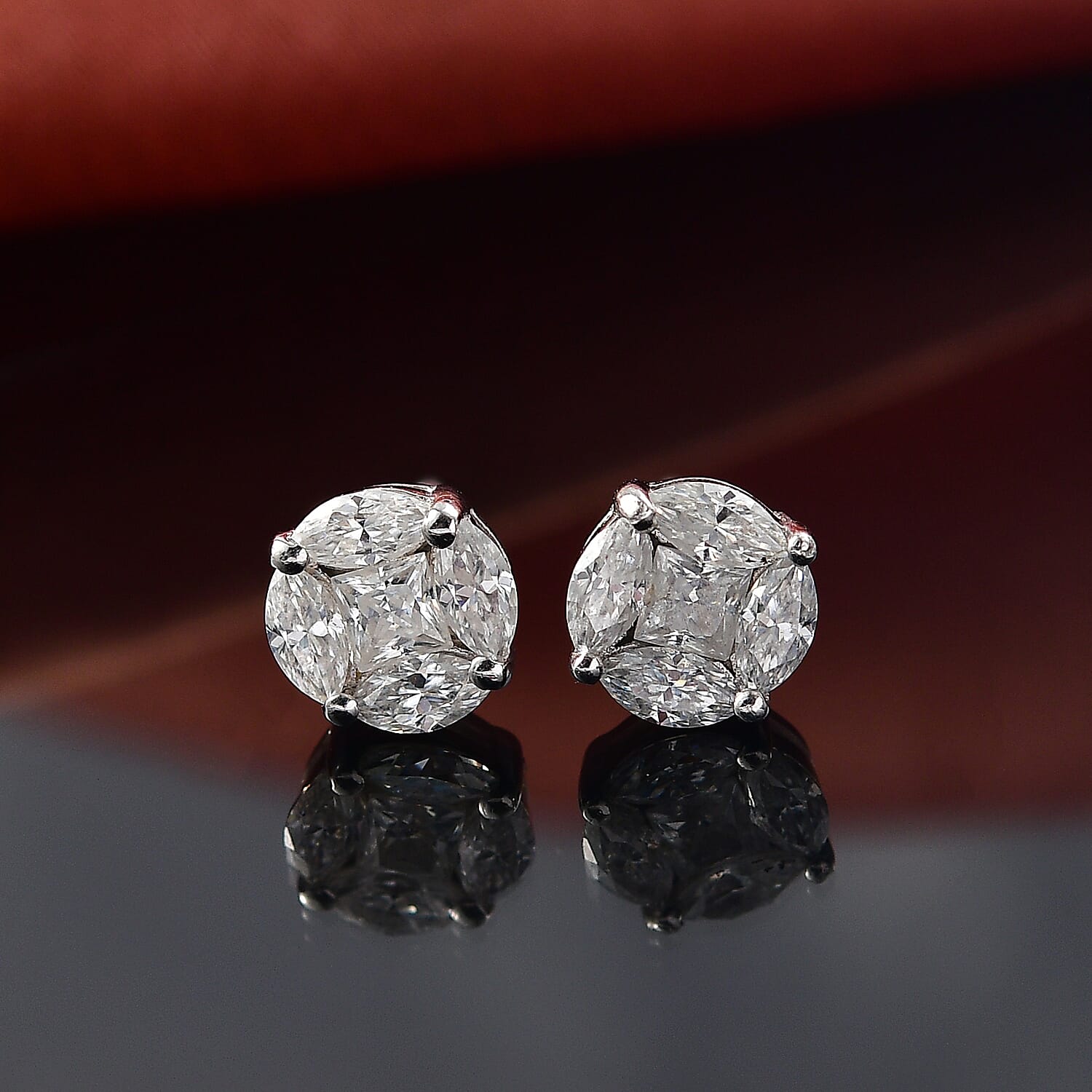 Moissanite Square Earring with Push Back in Platinum Overlay Sterling Silver