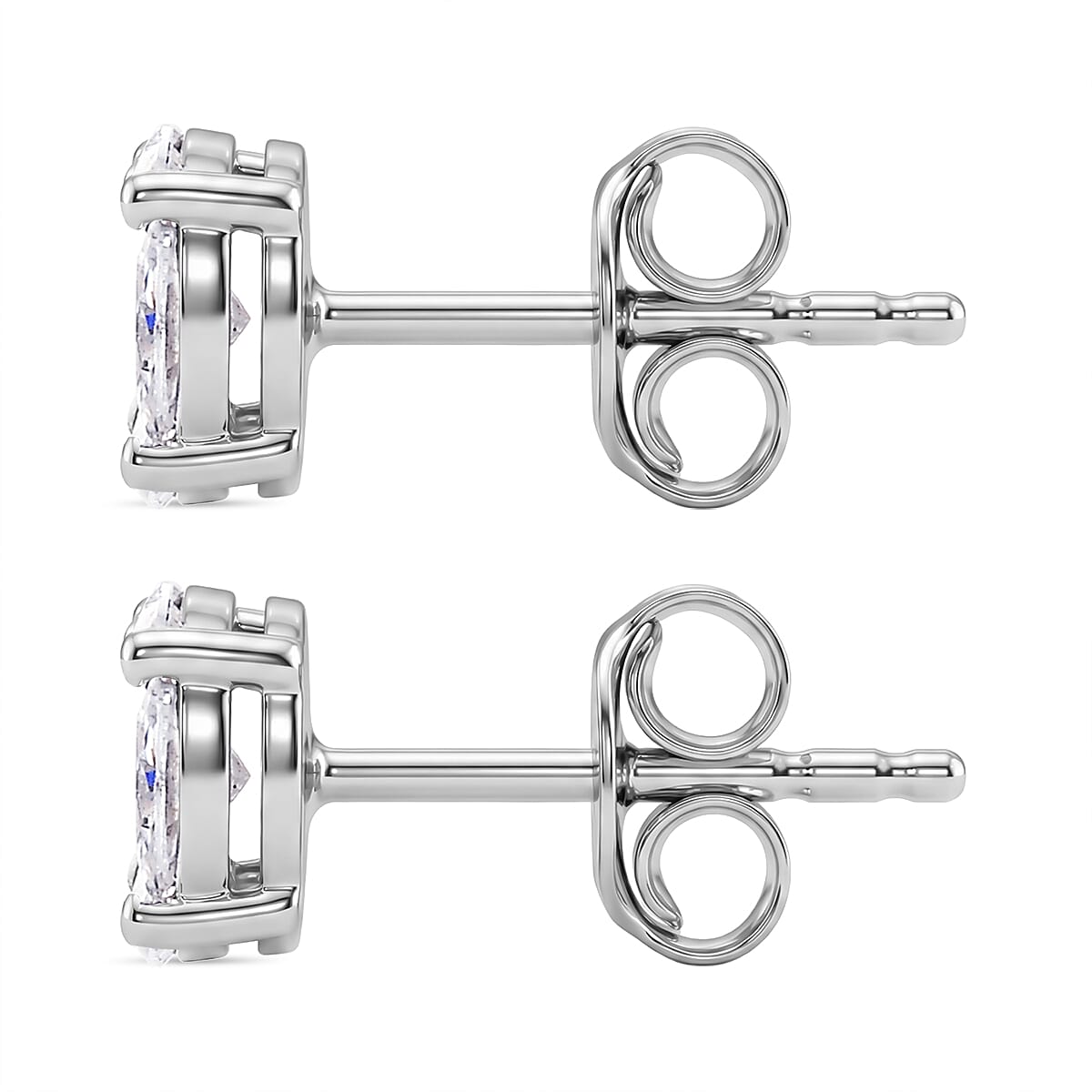 Moissanite Square Earring with Push Back in Platinum Overlay Sterling Silver