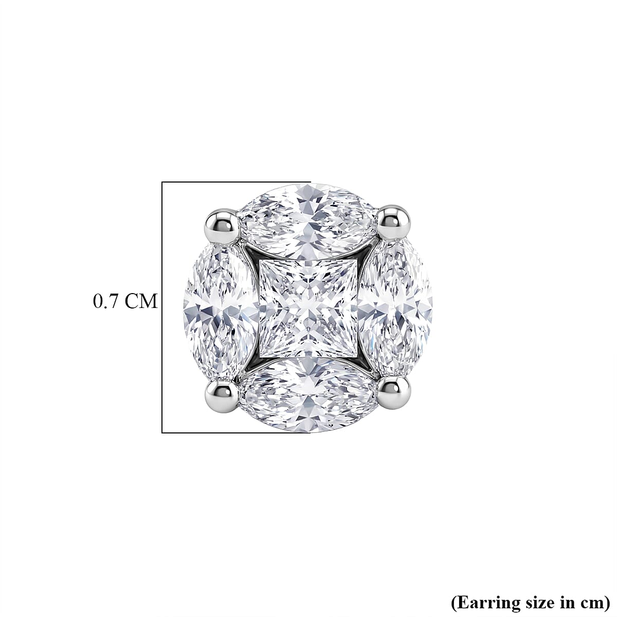 Moissanite Square Earring with Push Back in Platinum Overlay Sterling Silver