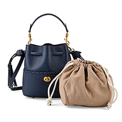 THE AURELLE - Designer Inspired 100% Genuine Premium Leather Crossbody Sinch Bag with Removable Top-Handle, Embedded Fabric Pouch And Gold-Tone Hardware - Dark Blue