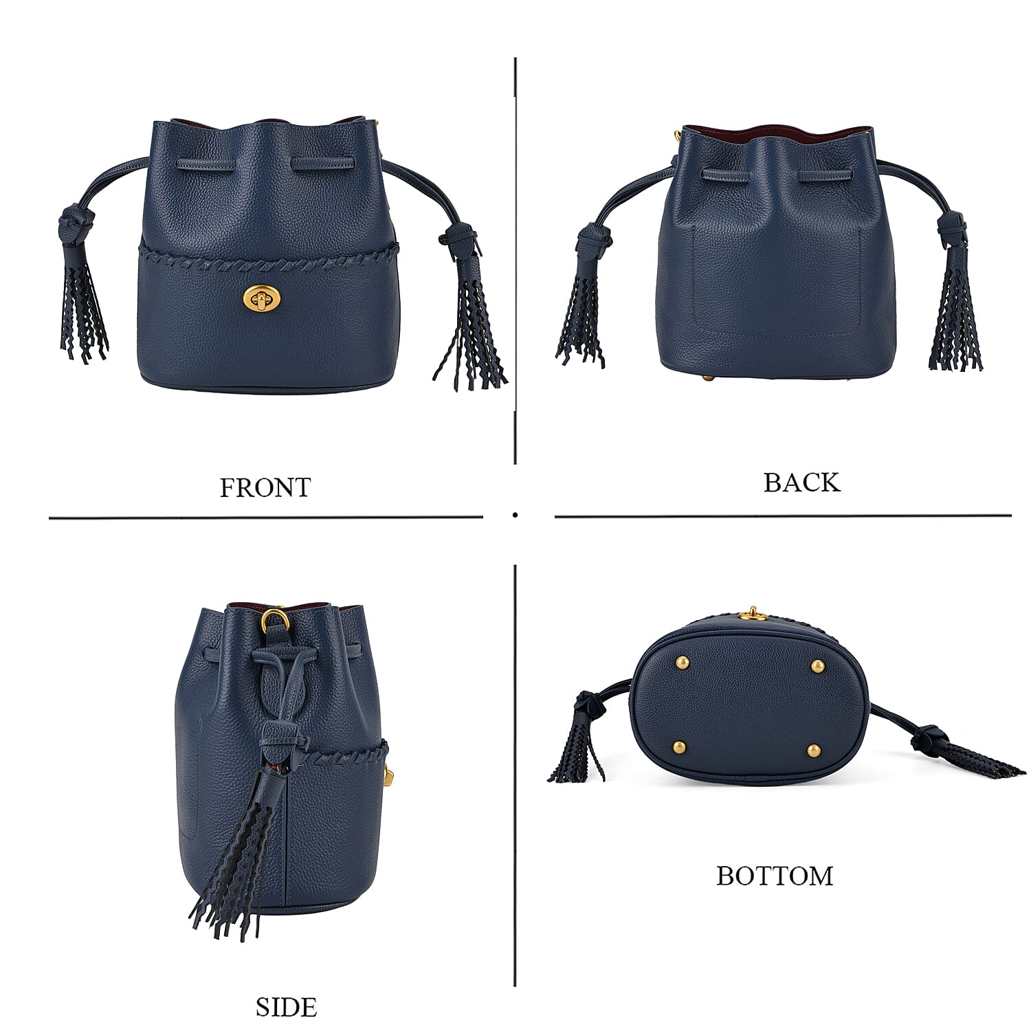 THE AURELLE - Designer Inspired 100% Genuine Premium Leather Crossbody Sinch Bag with Removable Top-Handle, Embedded Fabric Pouch And Gold-Tone Hardware - Dark Blue