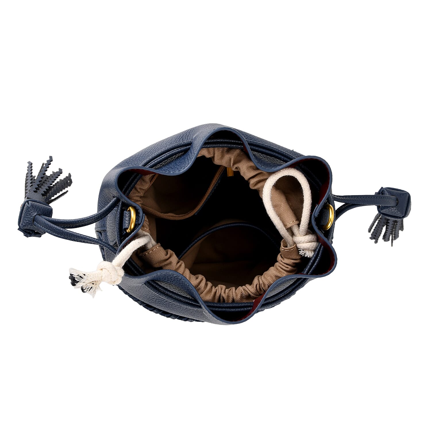 THE AURELLE - Designer Inspired 100% Genuine Premium Leather Crossbody Sinch Bag with Removable Top-Handle, Embedded Fabric Pouch And Gold-Tone Hardware - Dark Blue