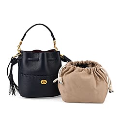 THE AURELLE - Designer Inspired 100% Genuine Premium Leather Crossbody Sinch Bag with Removable Top-Handle, Embedded Fabric Pouch And Gold-Tone Hardware - Dark Blue