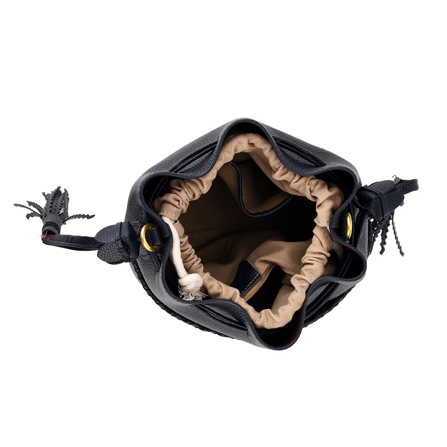 THE AURELLE - Designer Inspired 100% Genuine Leather Crossbody Sinch Bag with Removable Top-Handle, Embedded Fabric Pouch And Gold-Tone Hardware - Dark Navy