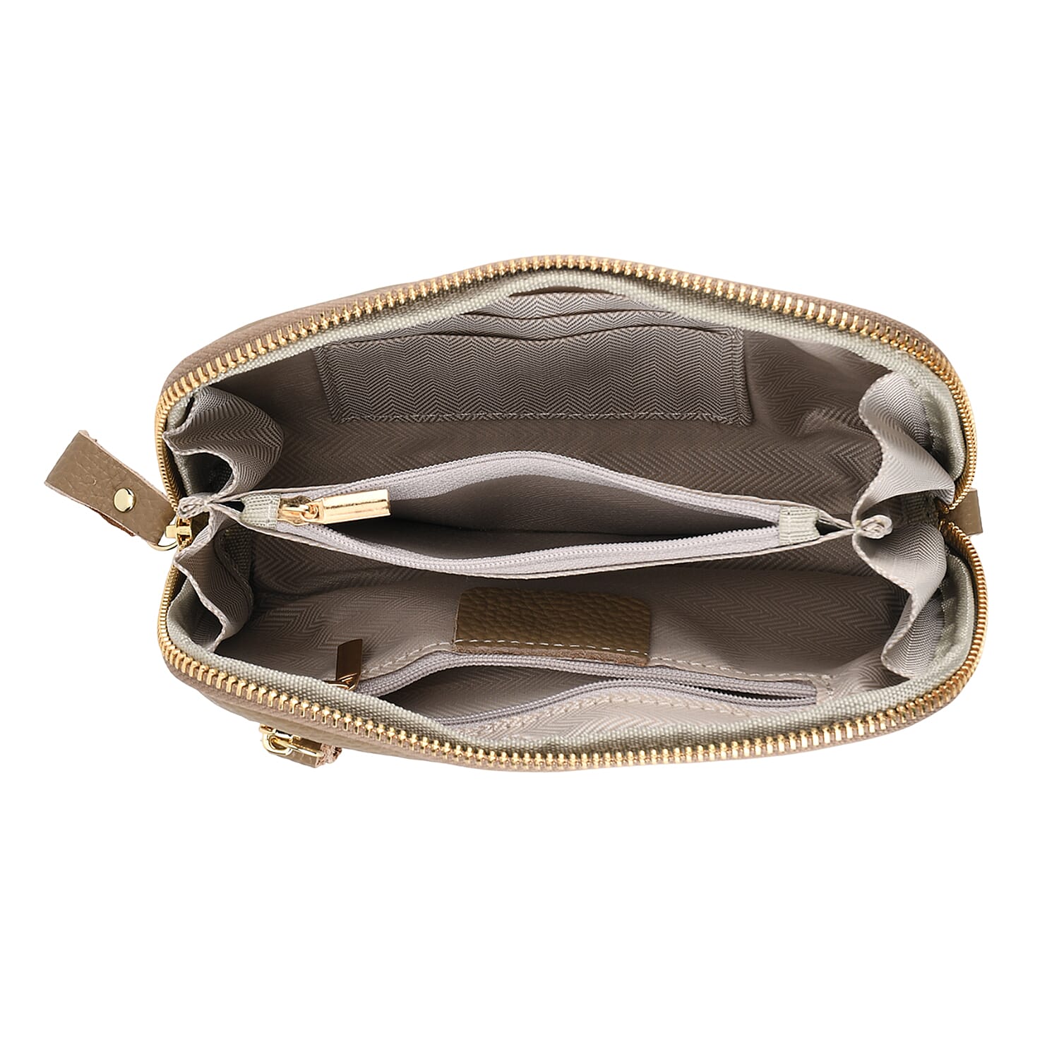 Genuine Leather Floral Embossed Wristlet Clutch Bag - Khaki