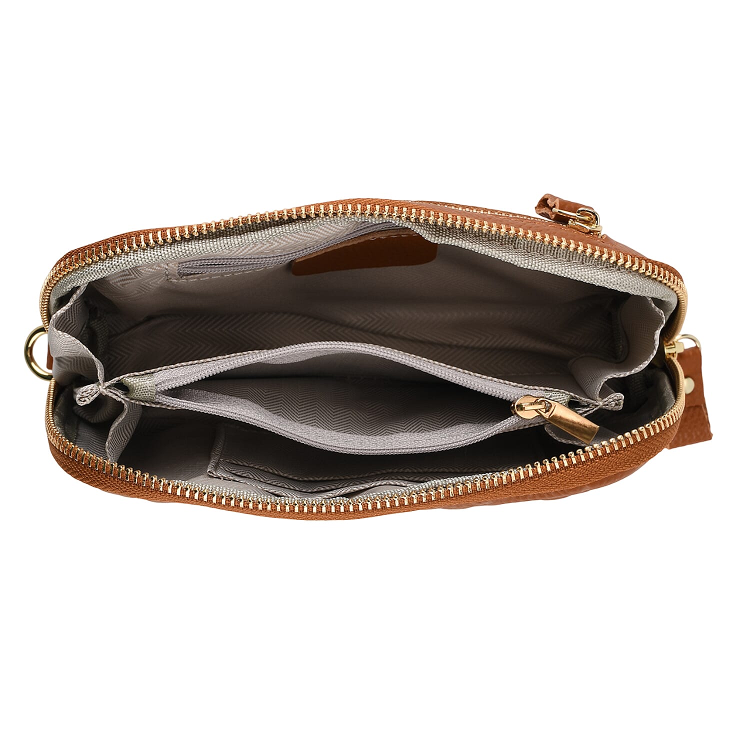 Genuine Leather Floral Embossed Wristlet Clutch Bag - Brown