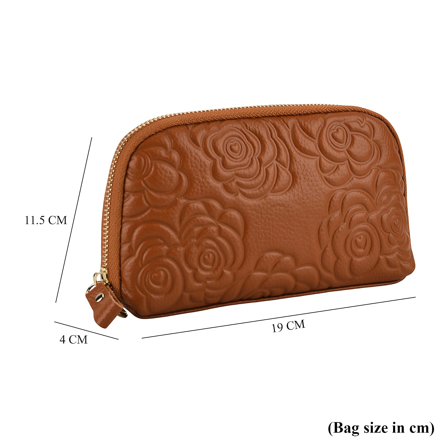 Genuine Leather Floral Embossed Wristlet Clutch Bag - Brown