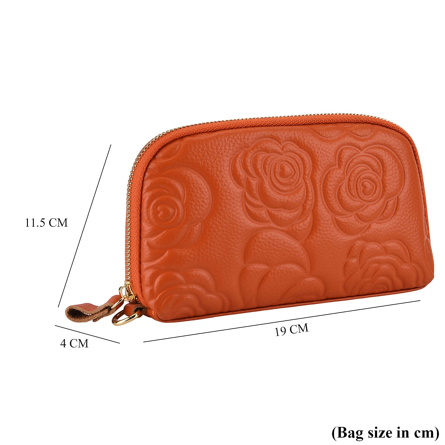 Genuine Leather Floral Embossed Wristlet Clutch Bag - Orange