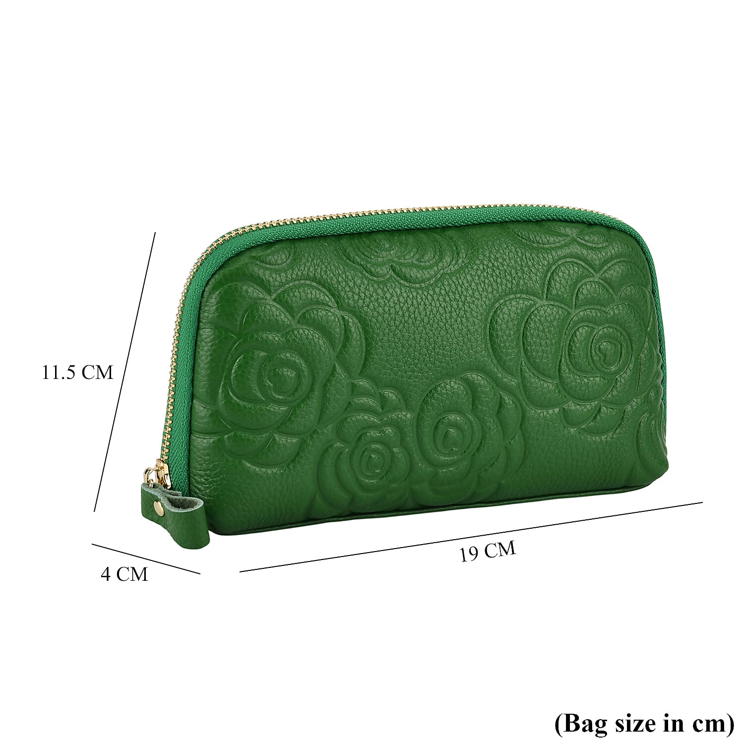 Genuine Leather Floral Embossed Wristlet Clutch Bag - Green
