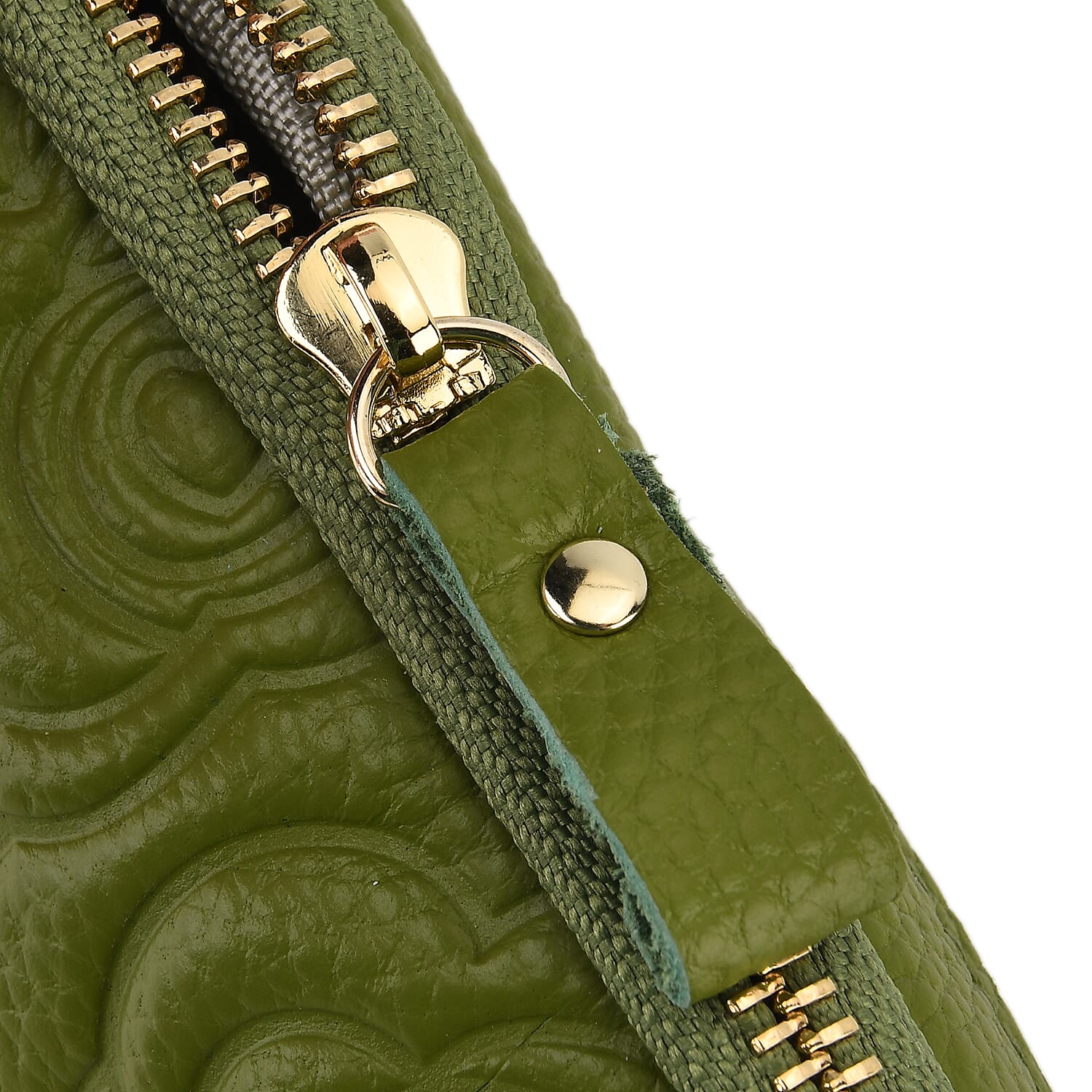 Genuine Leather Floral Embossed Wristlet Clutch Bag - Olive