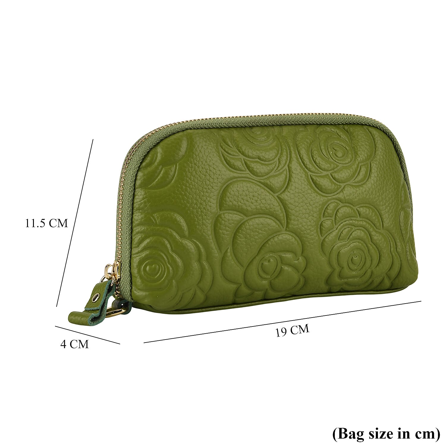 Genuine Leather Floral Embossed Wristlet Clutch Bag - Olive