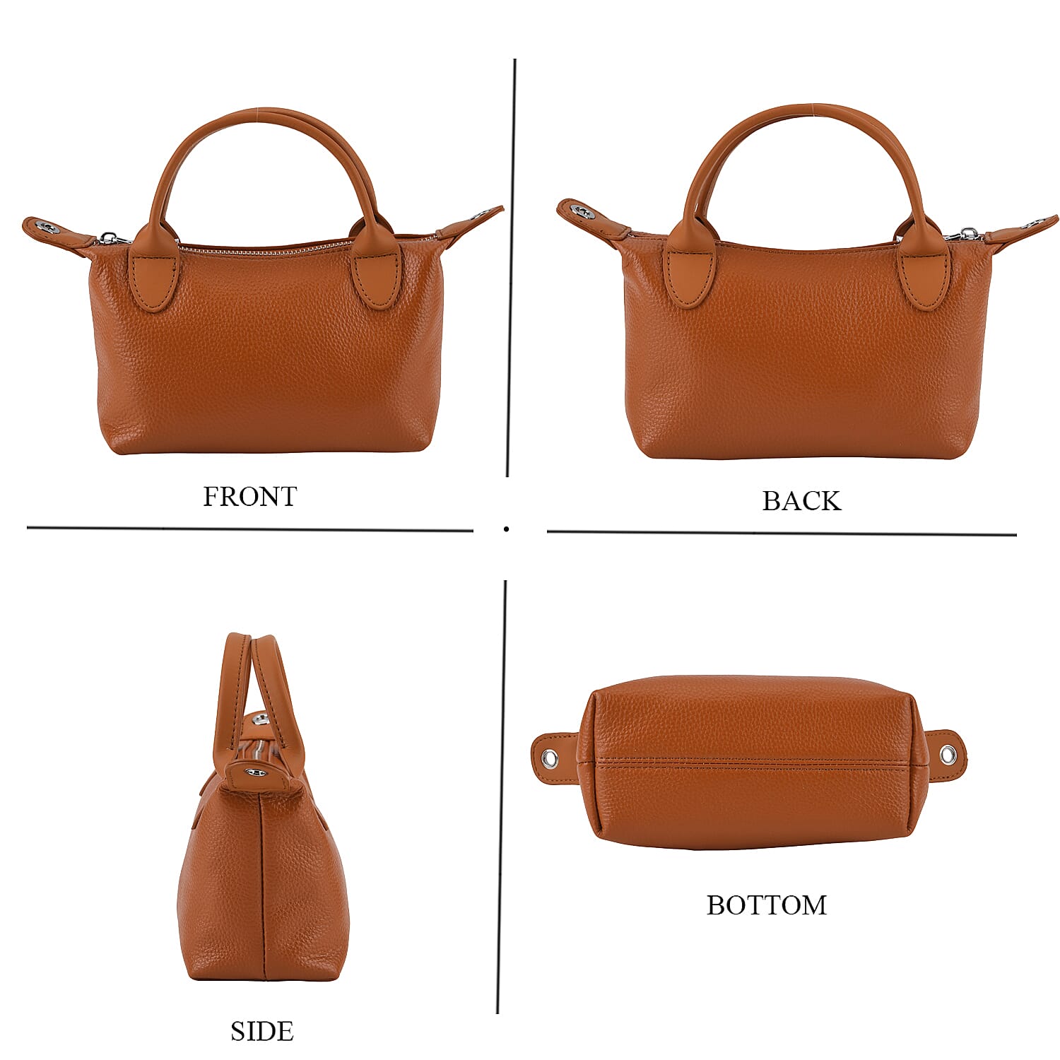 Designer Inspired Genuine Leather Mini Crossbody Bag with Top Handle - Tan