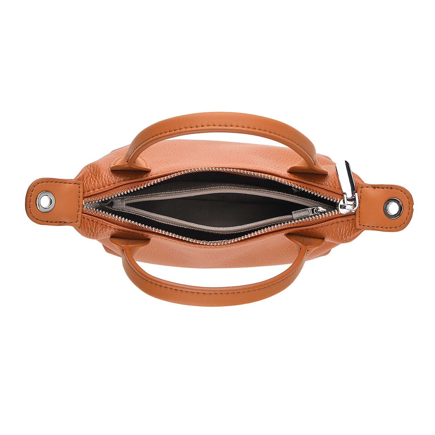 Designer Inspired Genuine Leather Mini Crossbody Bag with Top Handle - Tan