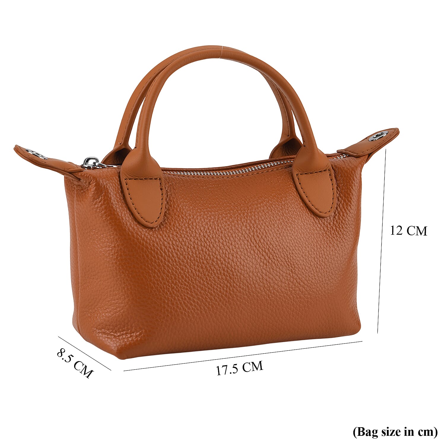 Designer Inspired Genuine Leather Mini Crossbody Bag with Top Handle - Tan