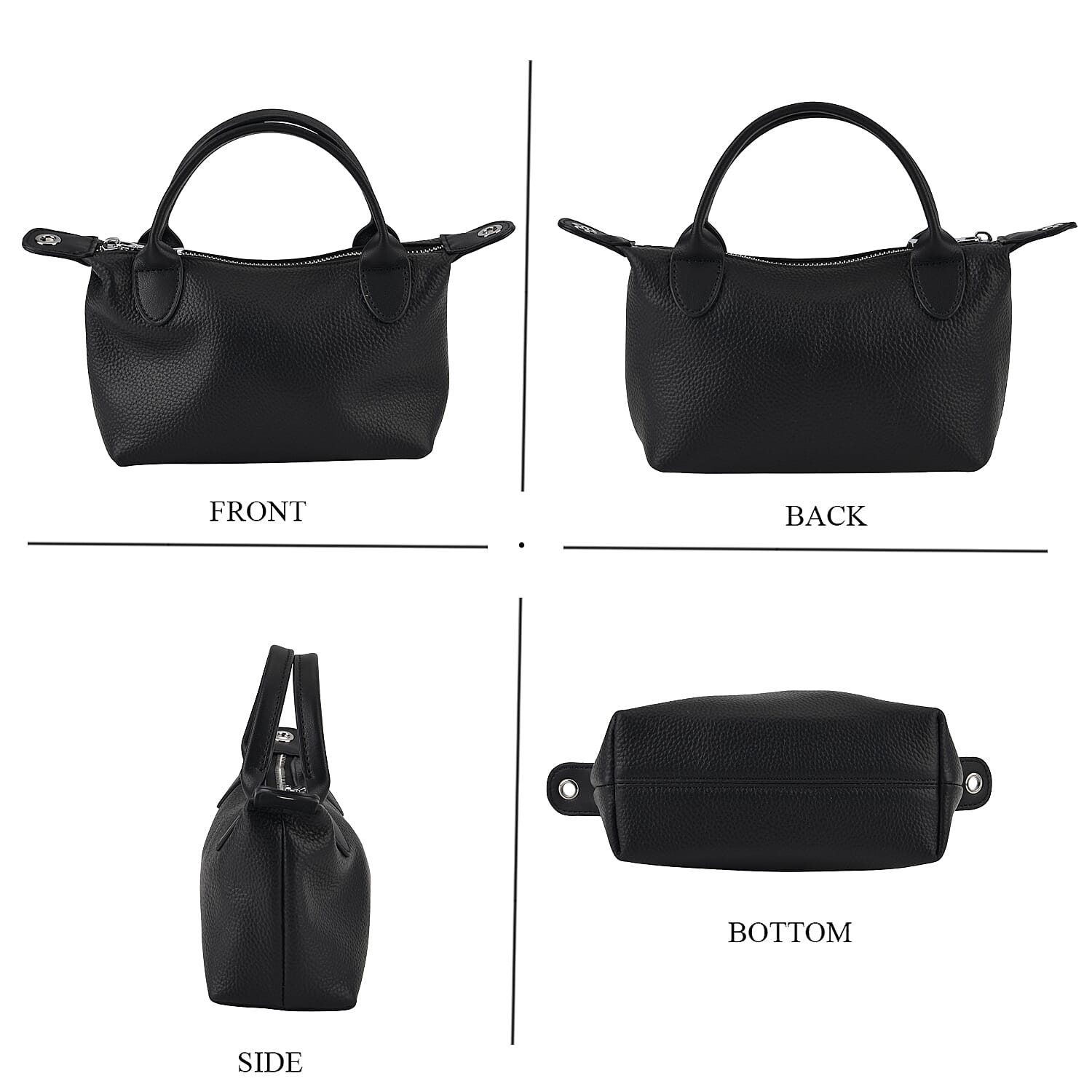 Designer Inspired Genuine Leather Mini Crossbody Bag with Top Handle - Black