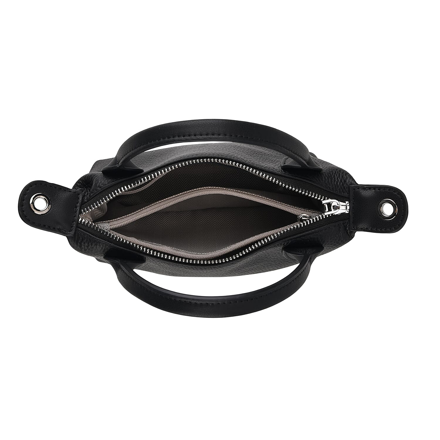 Designer Inspired Genuine Leather Mini Crossbody Bag with Top Handle - Black