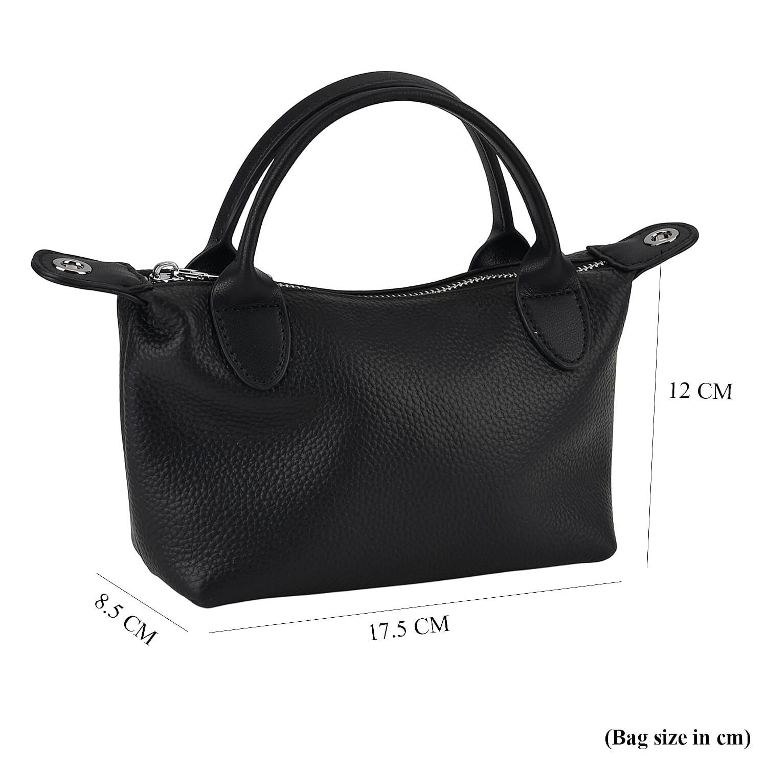 Designer Inspired Genuine Leather Mini Crossbody Bag with Top Handle - Black