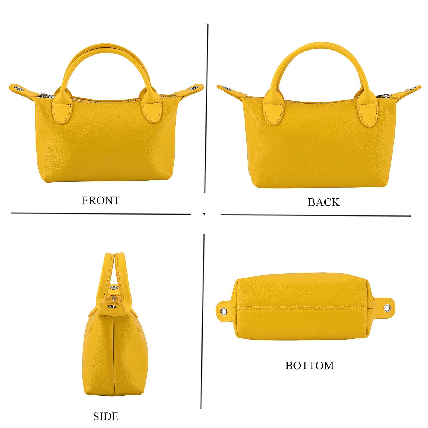 Designer Inspired Genuine Leather Mini Crossbody Bag with Top Handle - Yellow